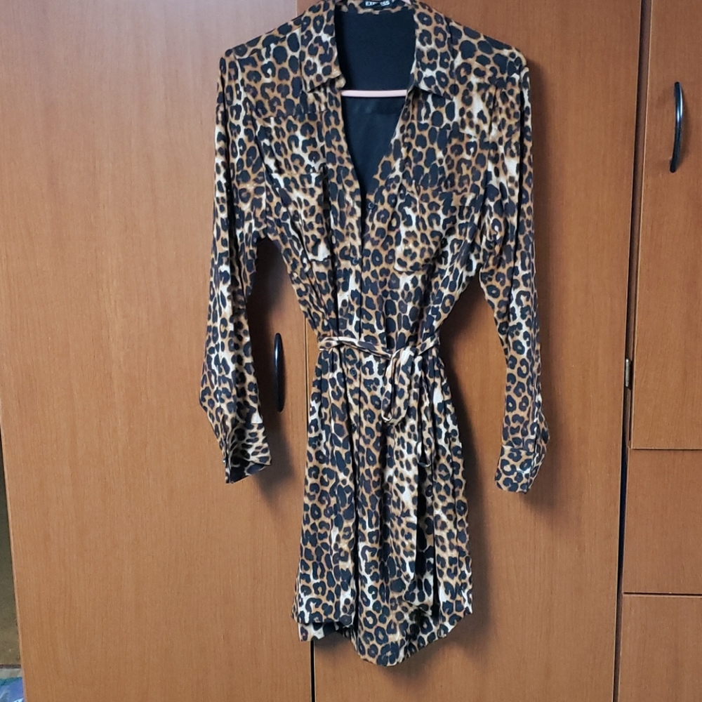 Leopard print shirt dress